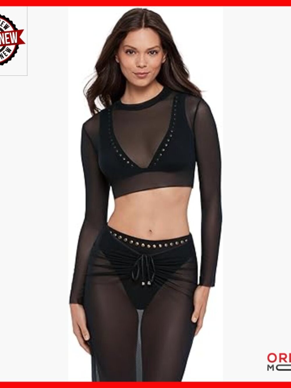 Mesh Long Sleeve Crop Top Cover Up for Swim